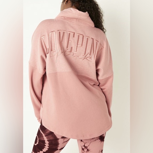 PINK Victoria's Secret Tops - Victoria’s Secret PINK Varsity Style Cowl Neck Pullover “Love Pink” in Baby Pink